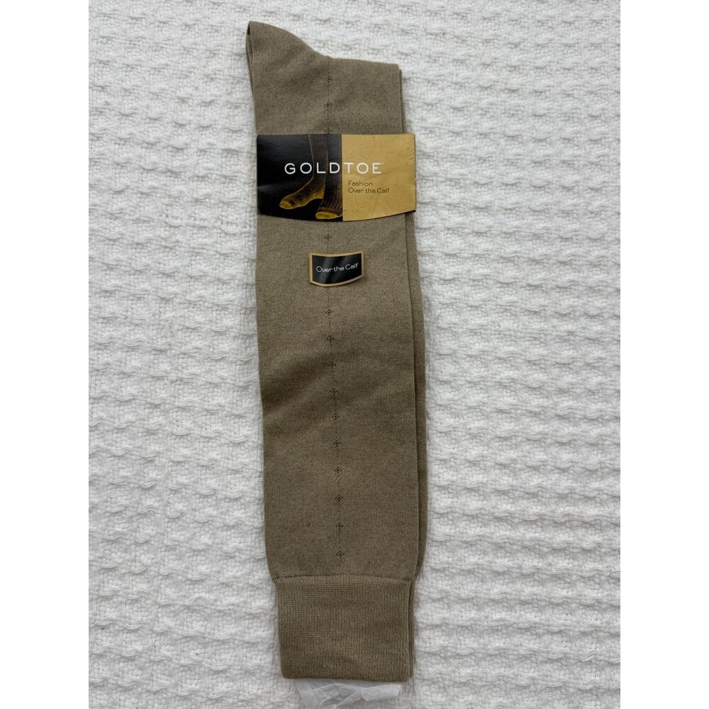 NOS Gold Toe Over The Calf Dress Socks Mercerized Cotton Khaki Size 10-13 NWT
